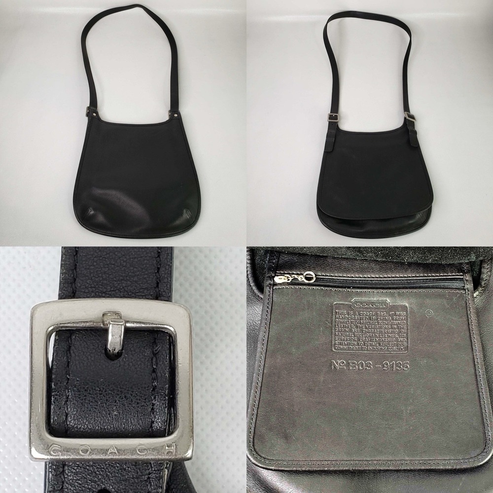 Vintage Coach Slim Hippie Flap Leather Black Crossbody Bag Purse Boho Silver